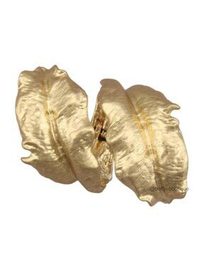 Gold Plated Hammered Feather Cuff Bracelet Statement Bangle